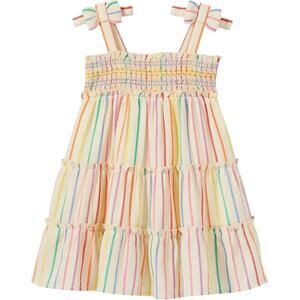 Cat & Jack Linen Look Sun Dress sz 5T Smocked Top Tiered Dress